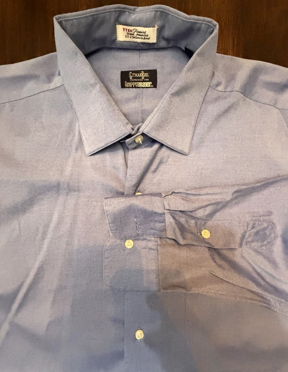Y-13 Gitman Bros 2x2 Cotten Oxford Shirt 17.5 X 35 Large Blue Made in USA